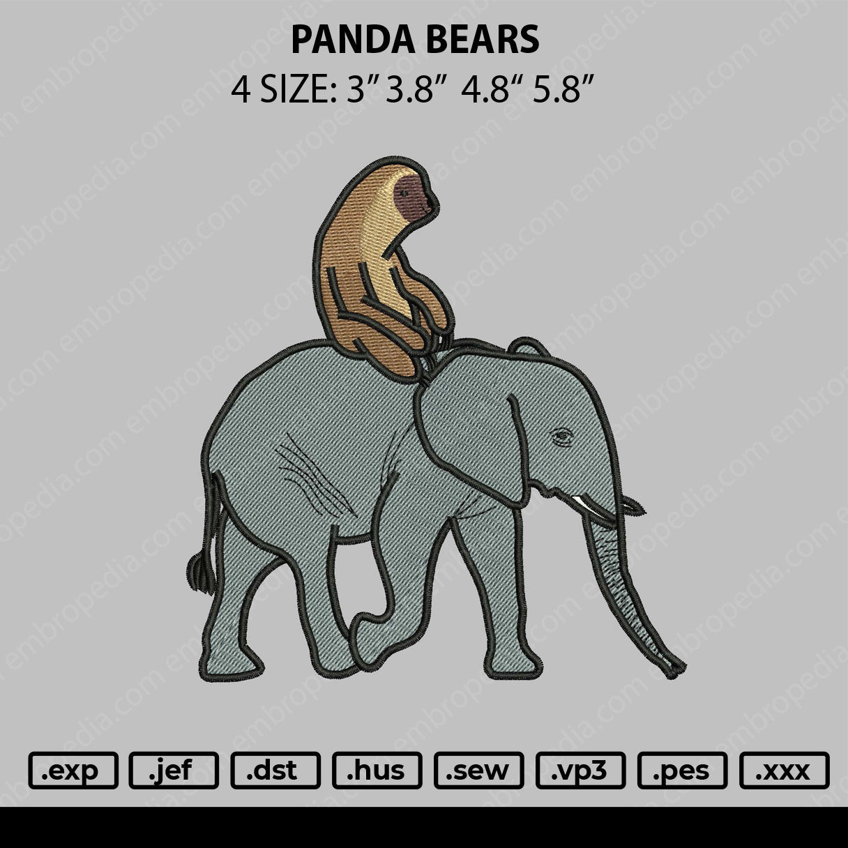 Elephant Embroidery File 4 size