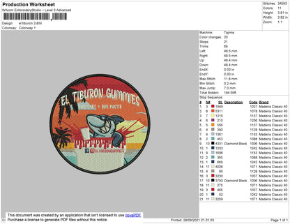 El Tiburon Embroidery File 4 size