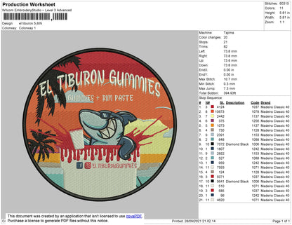 El Tiburon Embroidery File 4 size