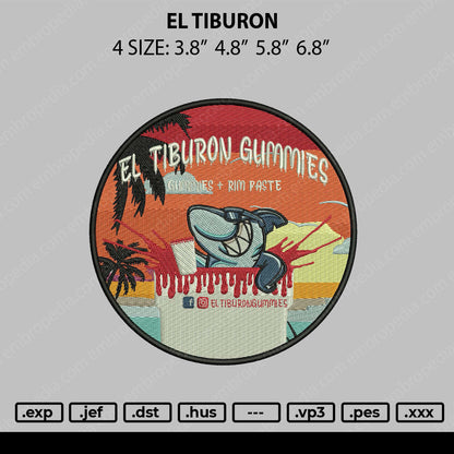 El Tiburon Embroidery File 4 size