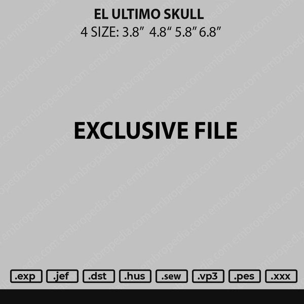 El Ultimo Skull Embroidery File 4 size