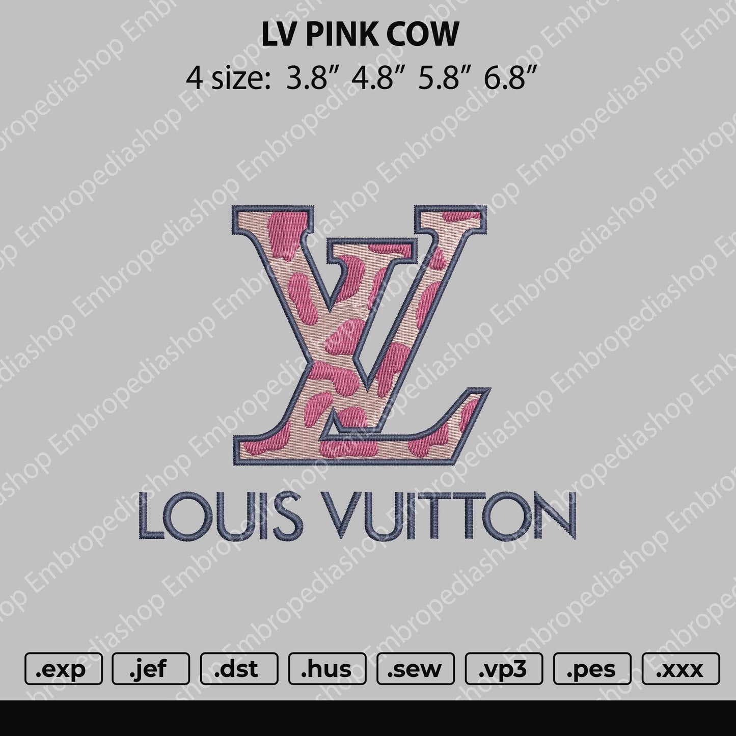 Elv Pink Cow Embroidery File 4 size