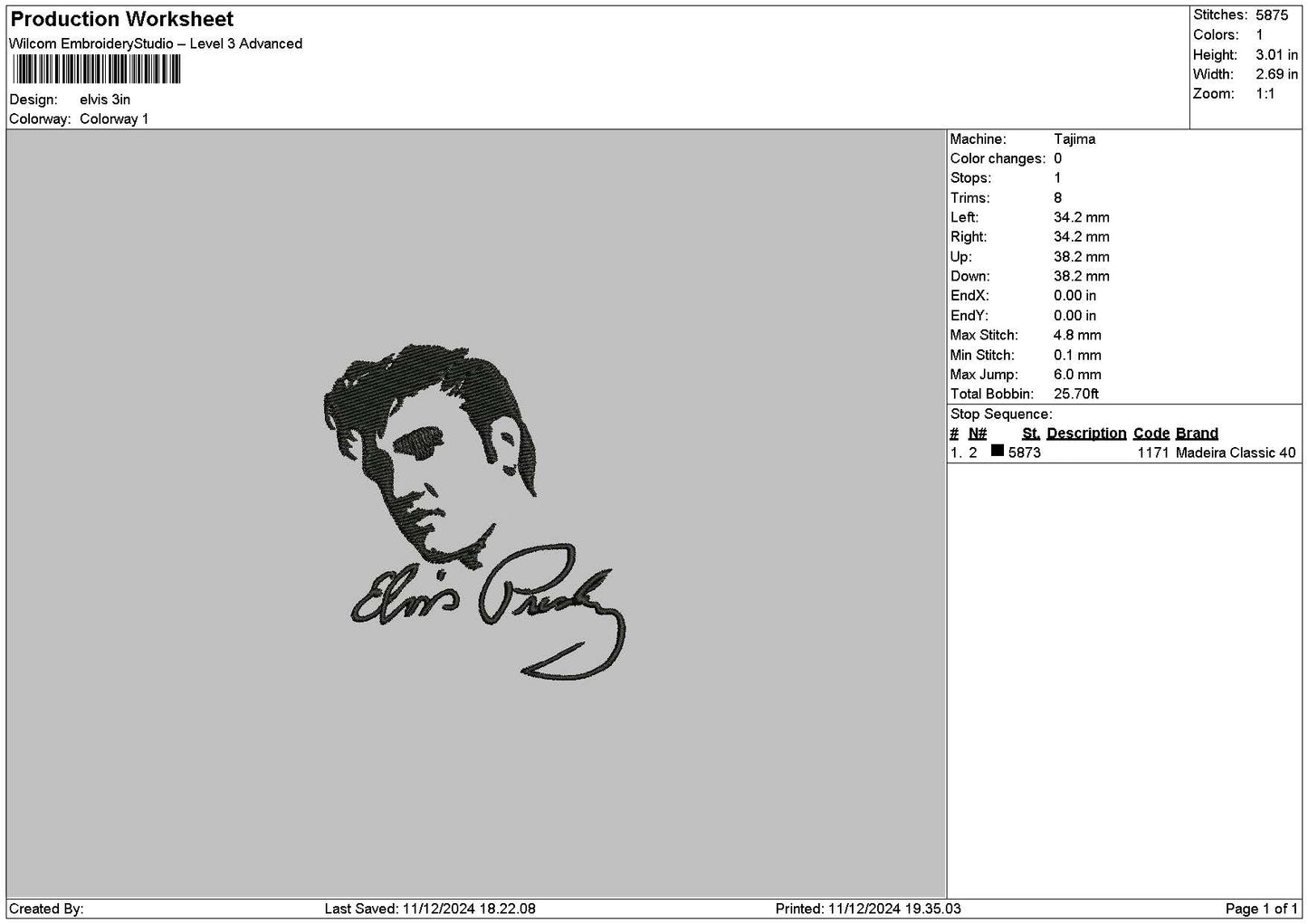 Elvisphotoline Embroidery File 6 sizes