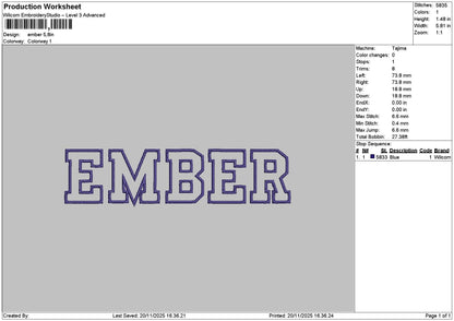 Embertext Embroidery File 6 sizes