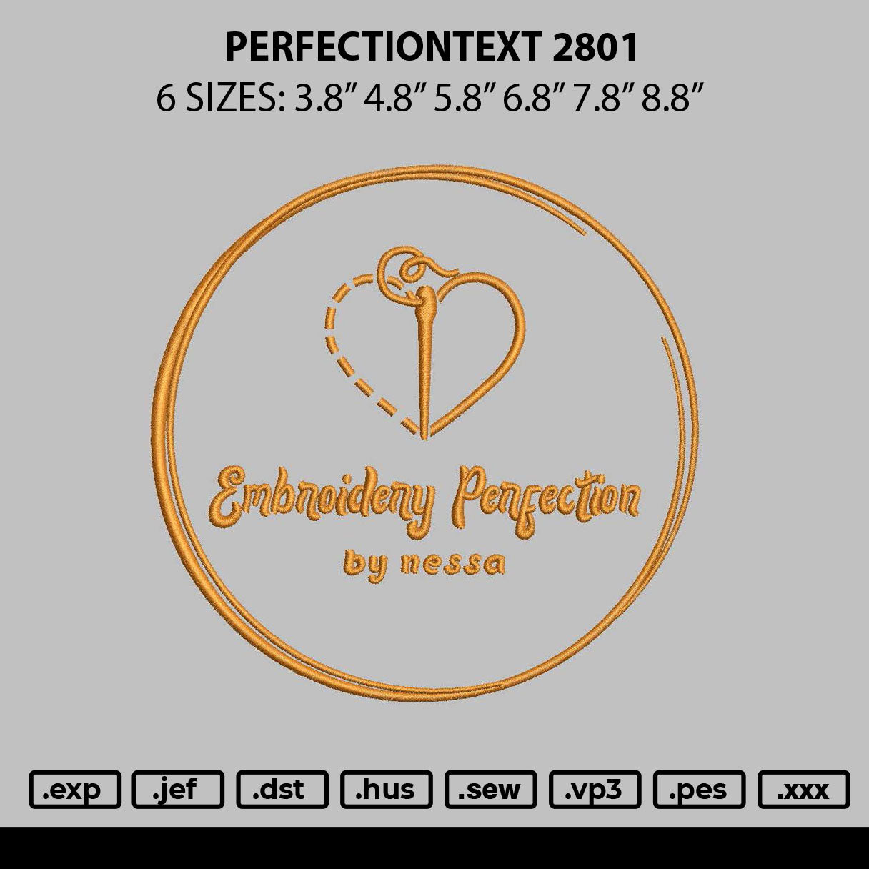 Perfectiontext 2801 Embroidery File 6 sizes