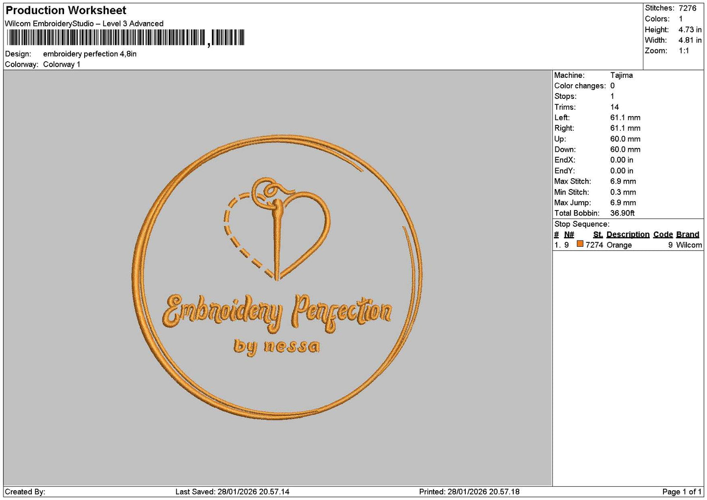 Perfectiontext 2801 Embroidery File 6 sizes