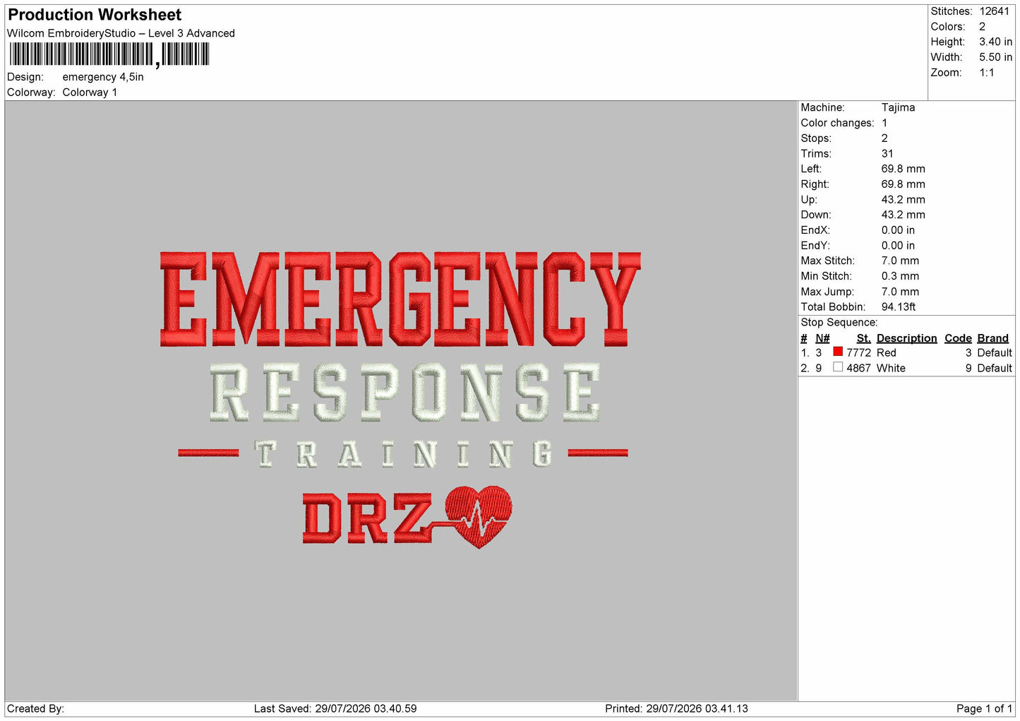 Emergency Text Embroidery Machine Design File 6 sizes