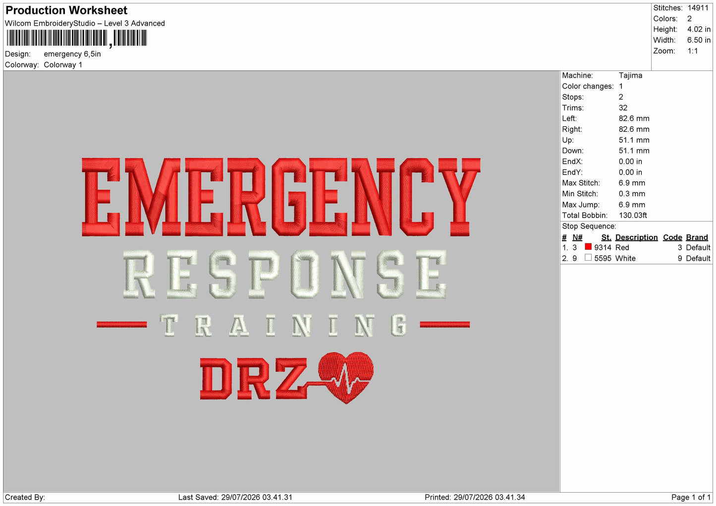 Emergency Text Embroidery Machine Design File 6 sizes