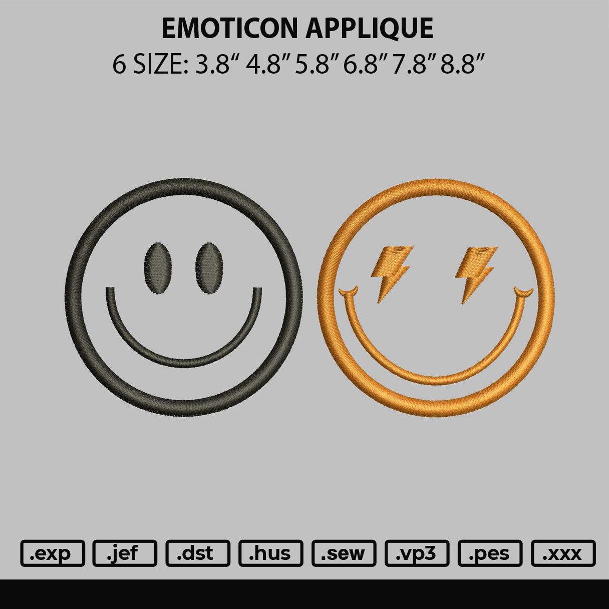 Emoticon Applique Embroidery File 6 sizes