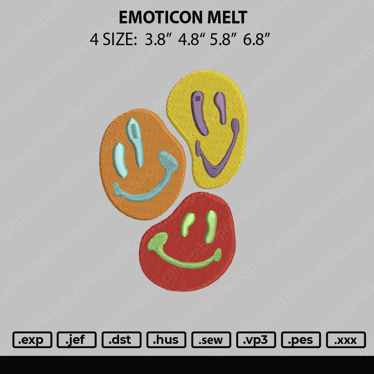 Emoticon Melt Embroidery File 4 size