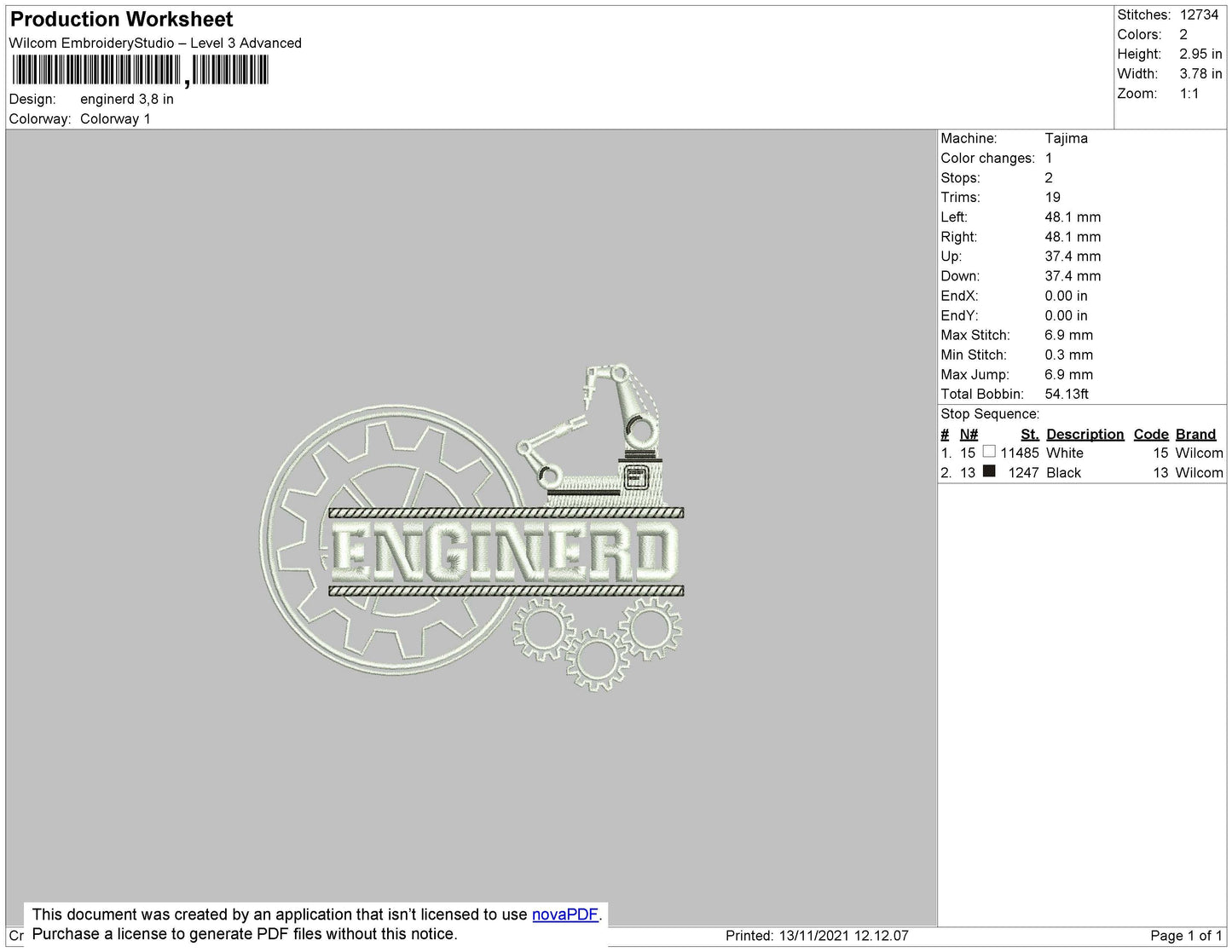 Enginerd EMbroidery File 4 size