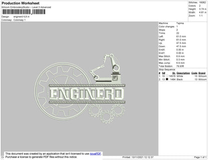 Enginerd EMbroidery File 4 size