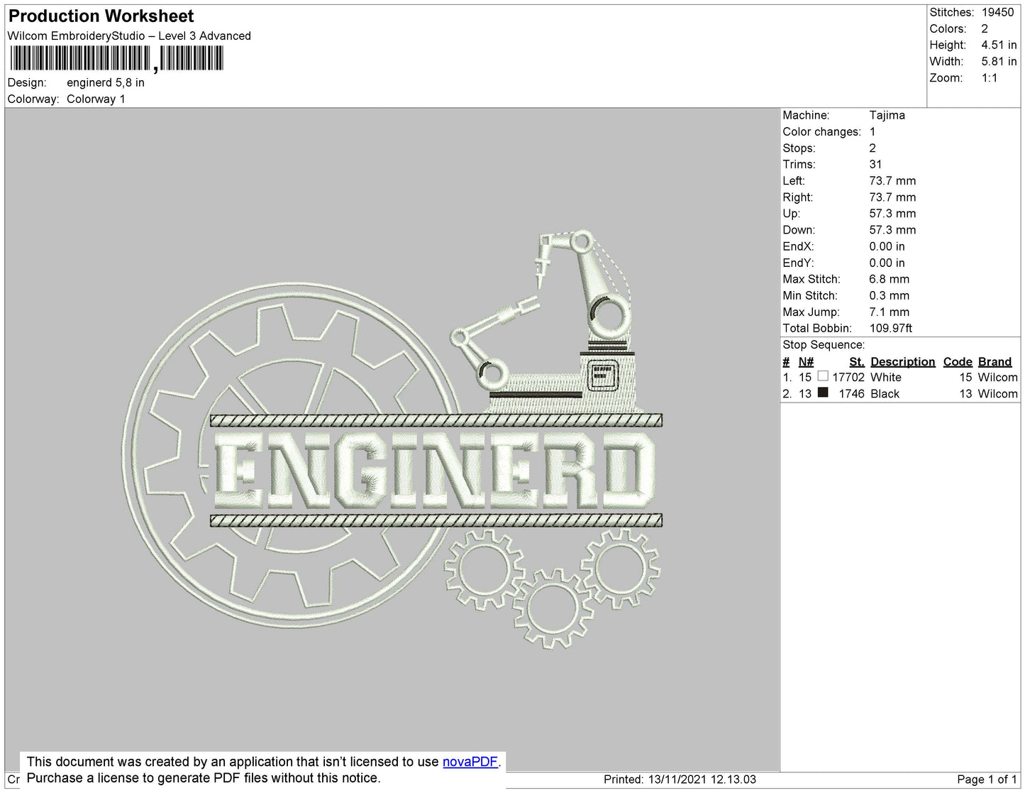 Enginerd EMbroidery File 4 size