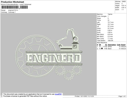Enginerd EMbroidery File 4 size