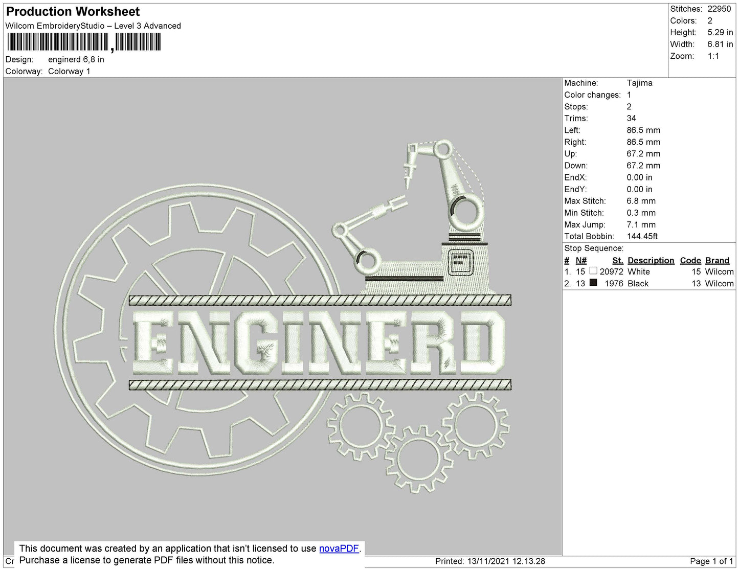 Enginerd EMbroidery File 4 size