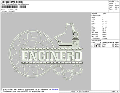 Enginerd EMbroidery File 4 size
