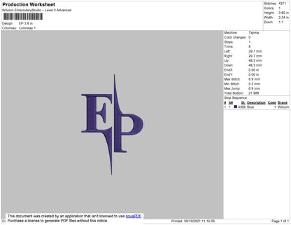 EP Embroidery File 4 size