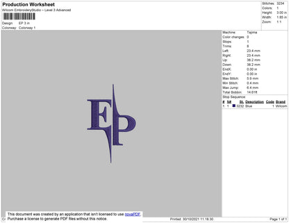 EP Embroidery File 4 size