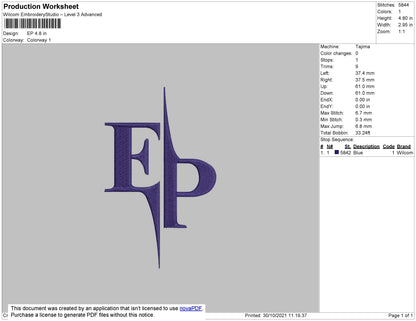 EP Embroidery File 4 size