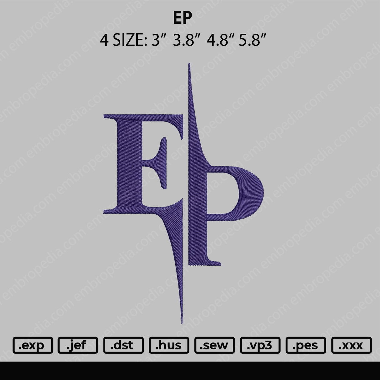 EP Embroidery File 4 size