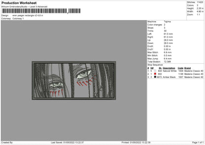 Eren Yeager Rectangle V02 Embroidery File 4 sizes