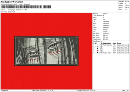 Eren Yeager Rectangle V2 Embroidery File 4 size