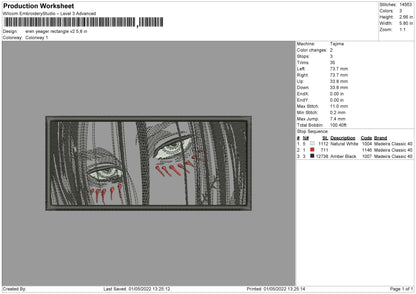 Eren Yeager Rectangle V02 Embroidery File 4 sizes