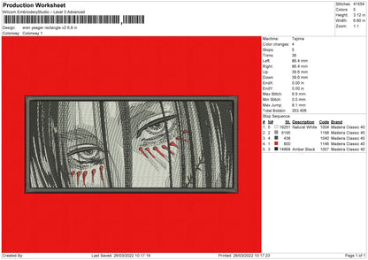 Eren Yeager Rectangle V2 Embroidery File 4 size