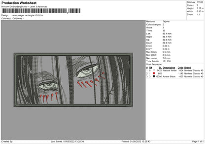 Eren Yeager Rectangle V02 Embroidery File 4 sizes