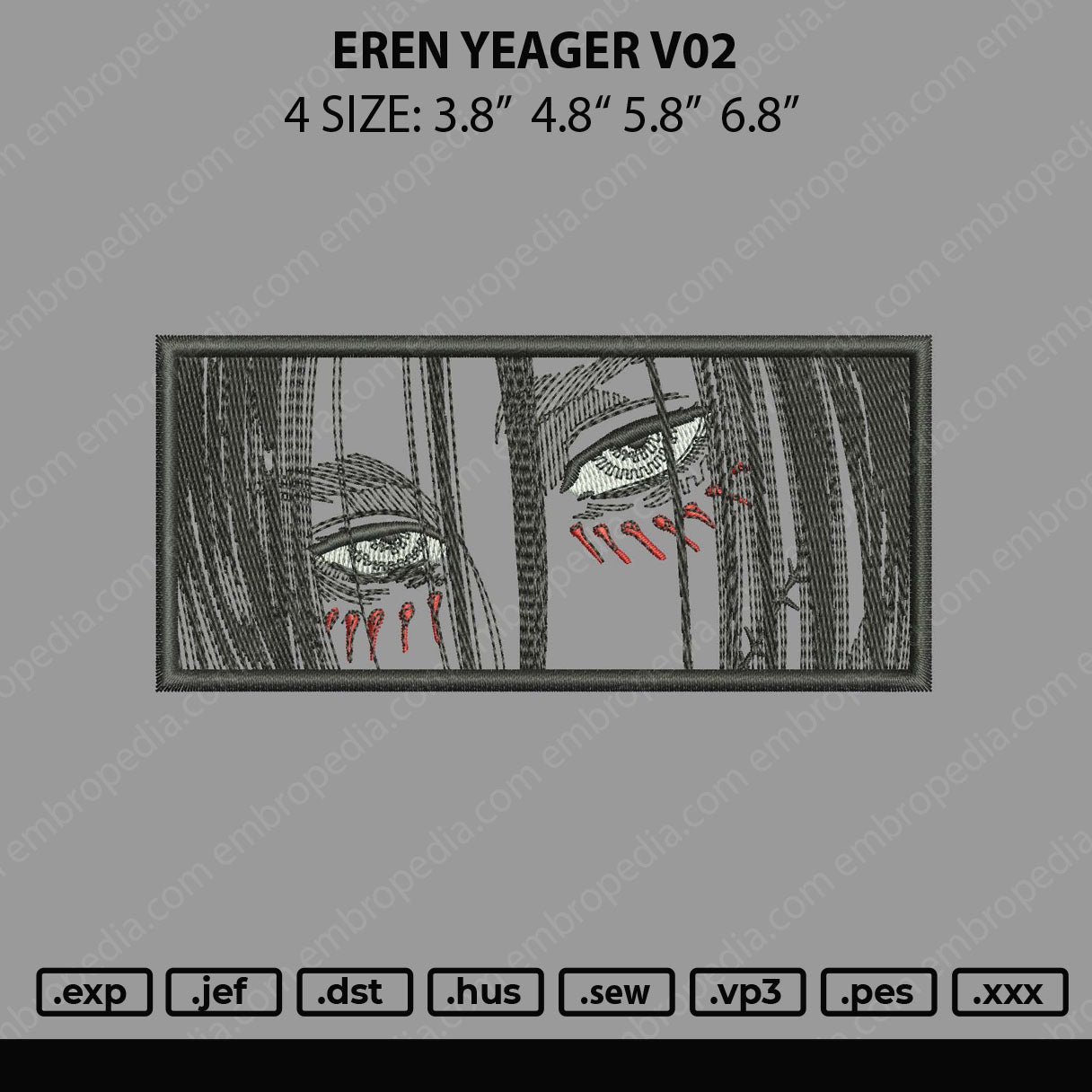 Eren Yeager Rectangle V02 Embroidery File 4 sizes