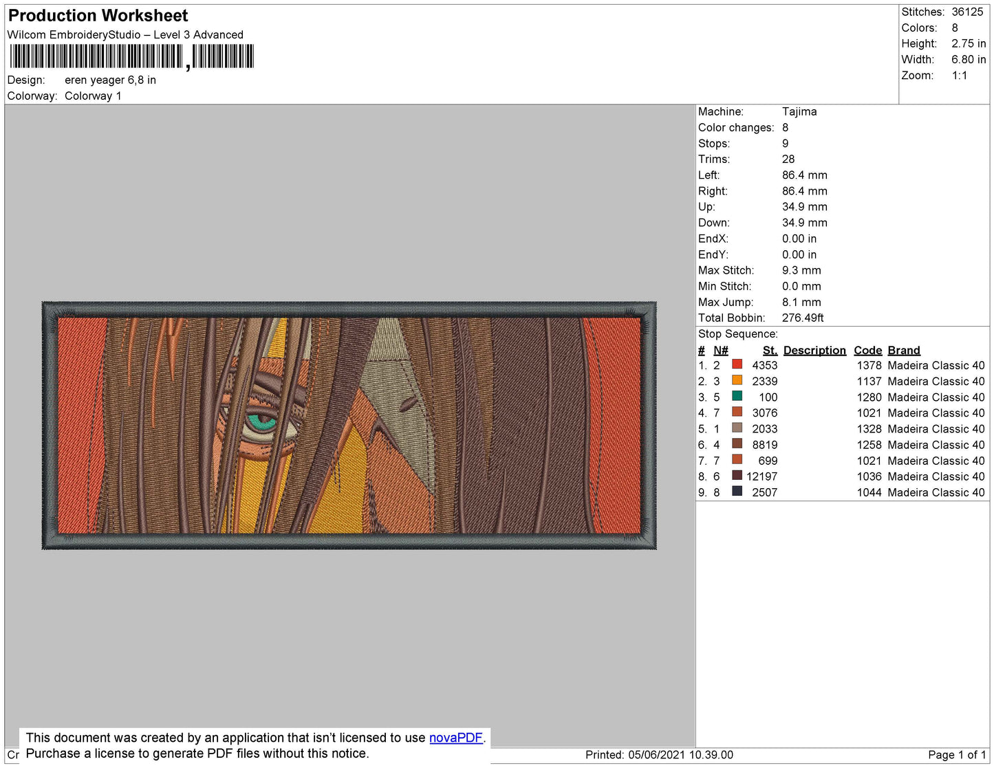 Eren Yeager Titan Rectangle Embroidery File 4 size