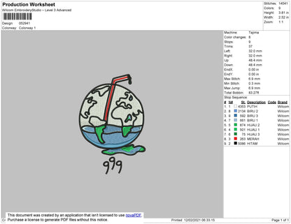 Earth 999 Embroidery File 4 Size