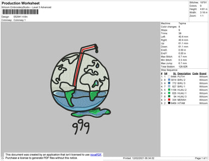 Earth 999 Embroidery File 4 Size