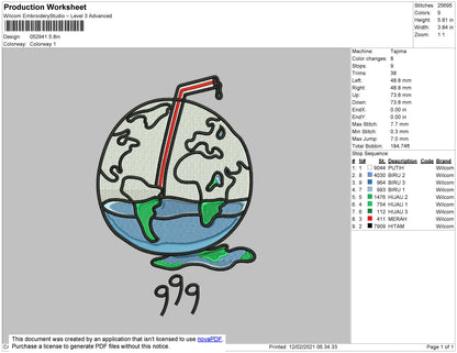 Earth 999 Embroidery File 4 Size