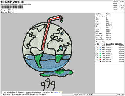 Earth 999 Embroidery File 4 Size