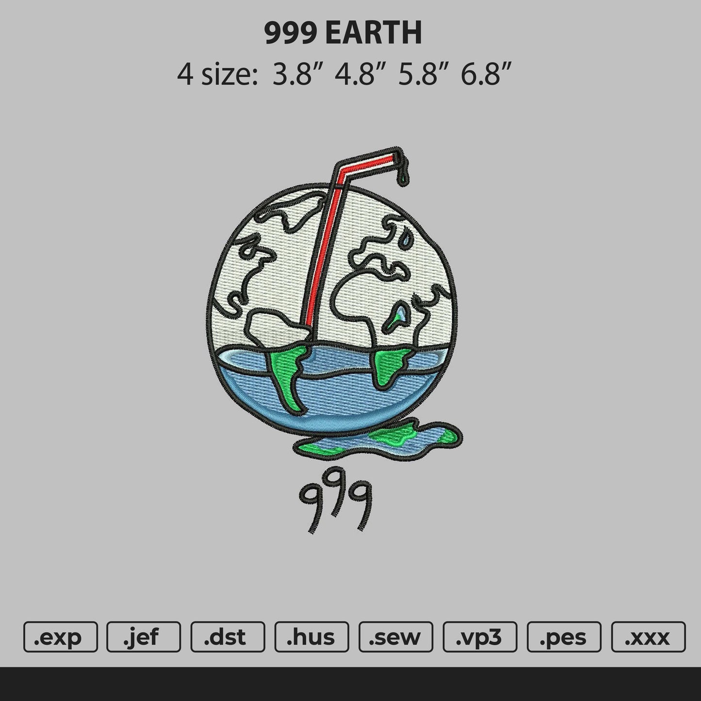 Earth 999 Embroidery File 4 Size