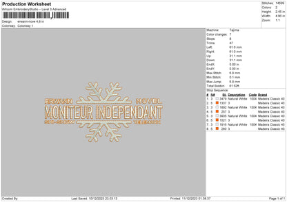 Snow Text Embroidery File 6 sizes