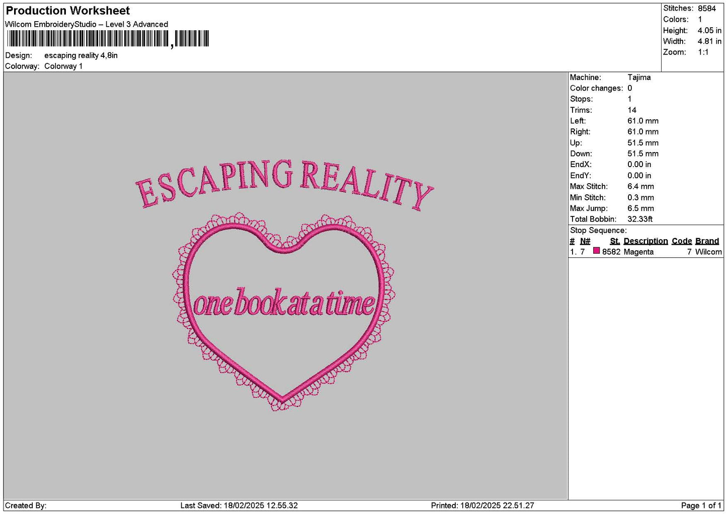 Escapingtext Embroidery File 6 sizes