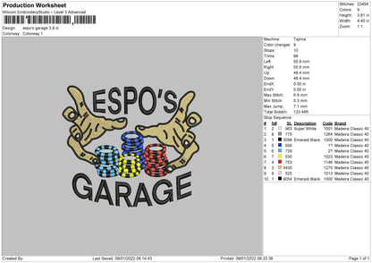 Espo's Garage Embroidery File 4 size