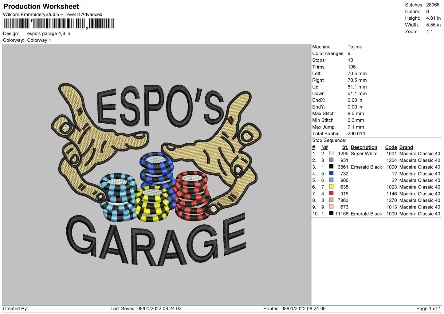 Espo's Garage Embroidery File 4 size