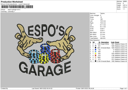 Espo's Garage Embroidery File 4 size