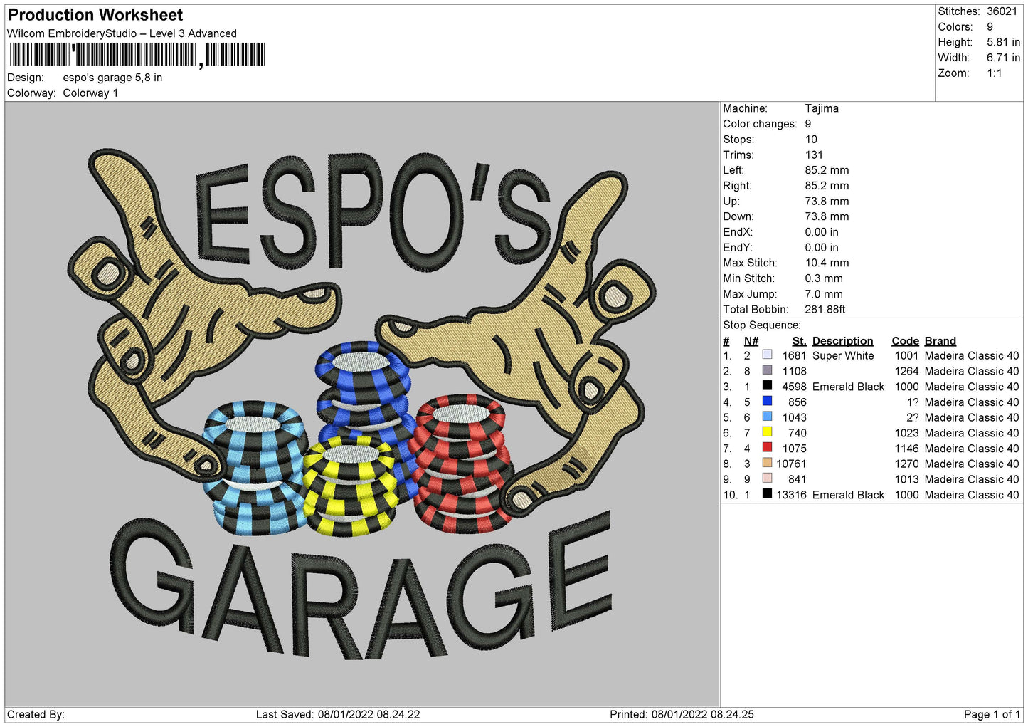 Espo's Garage Embroidery File 4 size