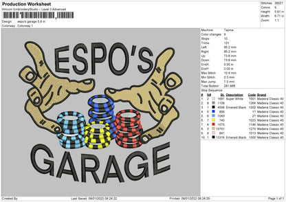 Espo's Garage Embroidery File 4 size