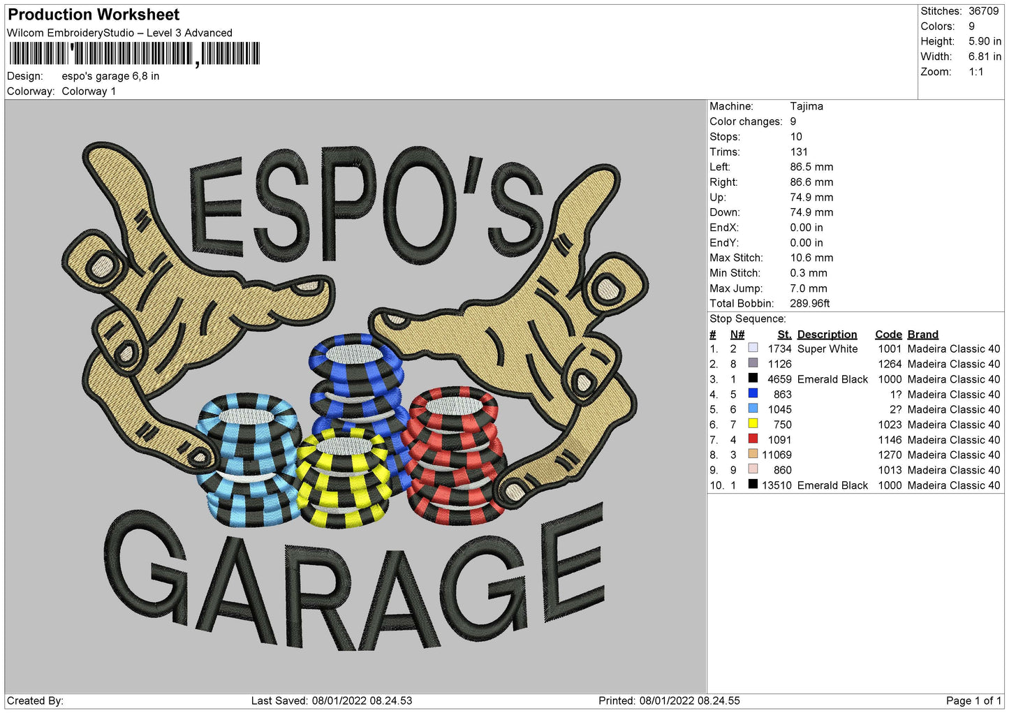Espo's Garage Embroidery File 4 size