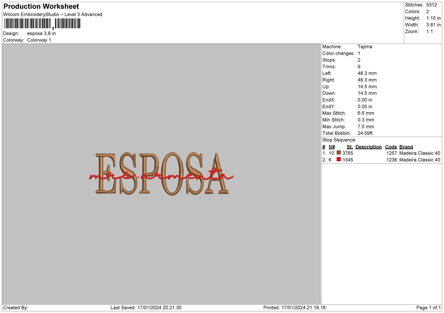 Esposa Text Embroidery File 6 sizes
