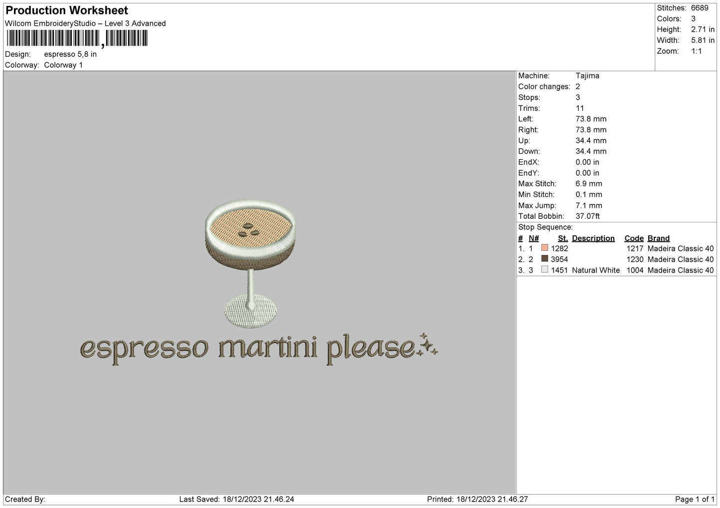 Coffee1812 Embroidery File 6 sizes