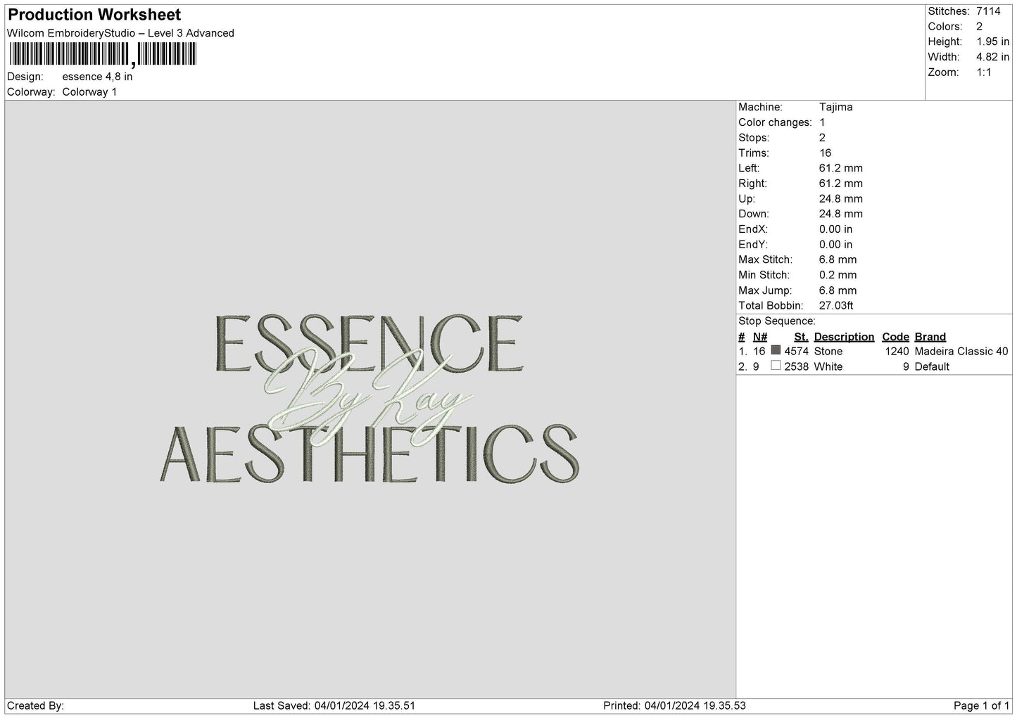 Essence Embroidery File 6 sizes
