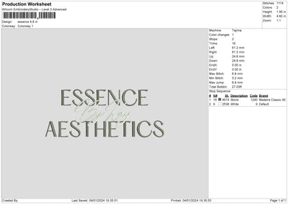 Essence Embroidery File 6 sizes