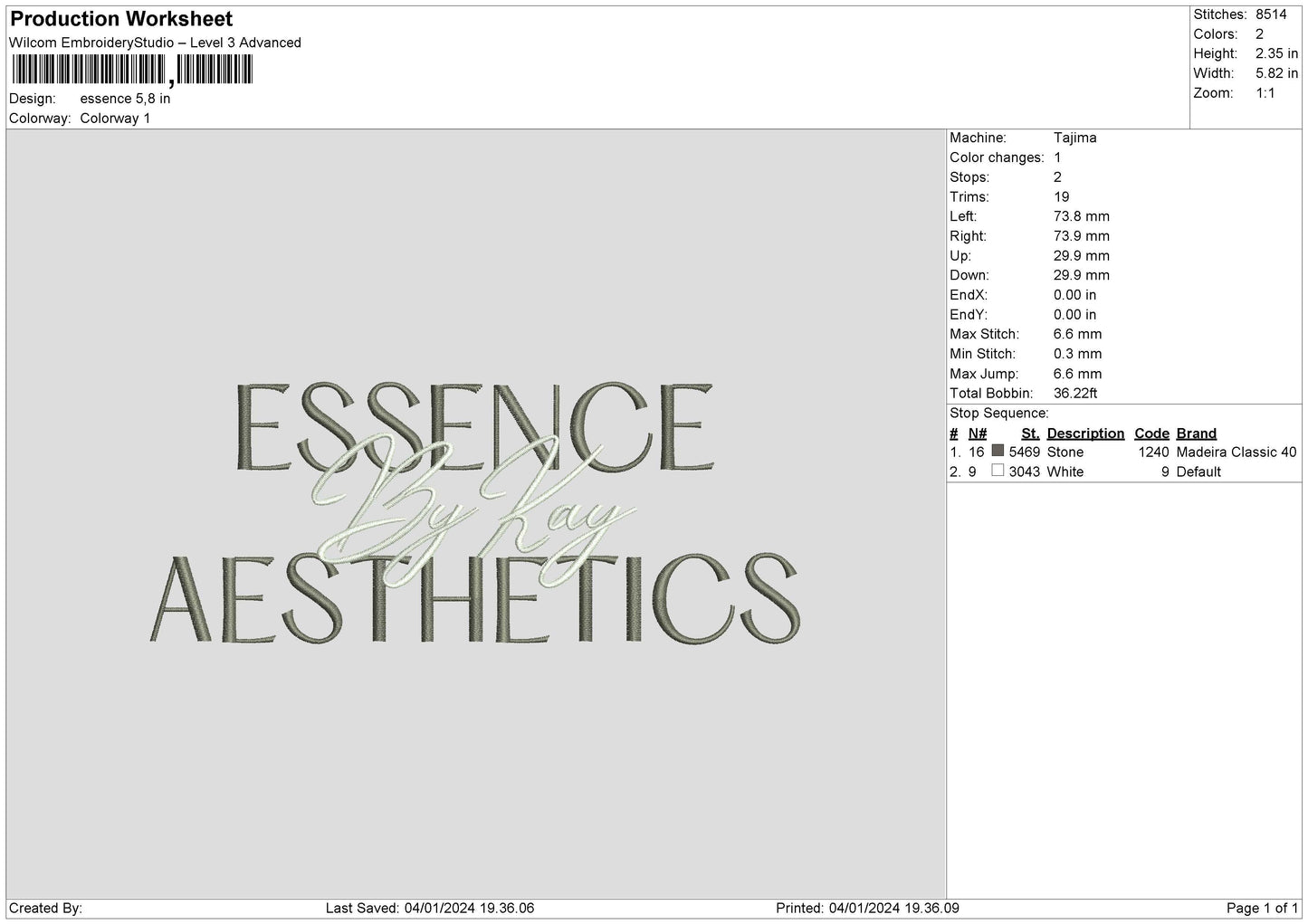 Essence Embroidery File 6 sizes