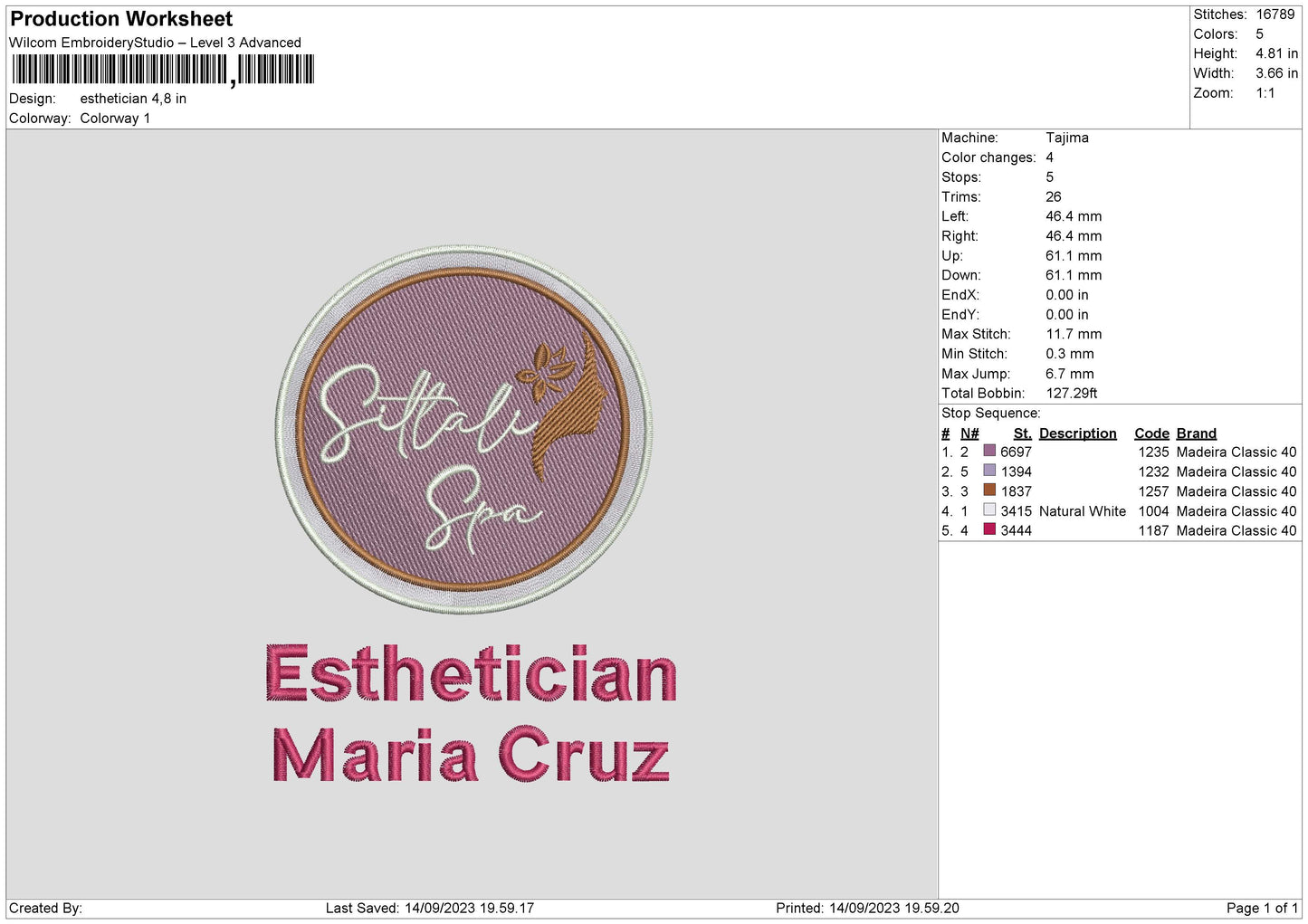 Esthetician Embroidery File 6 sizes